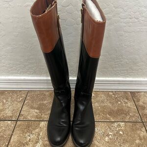 Tommy Hilfiger Black and Tan Over the Knee Boots